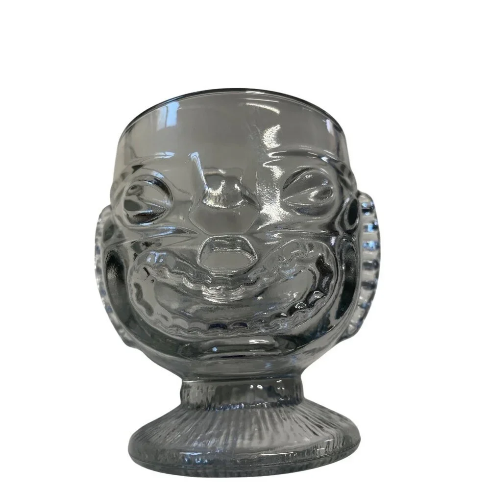 Walt Disney World Polynesian Resort TIKI‎ Head Clear Glass Cup Tumbler Bar Mug